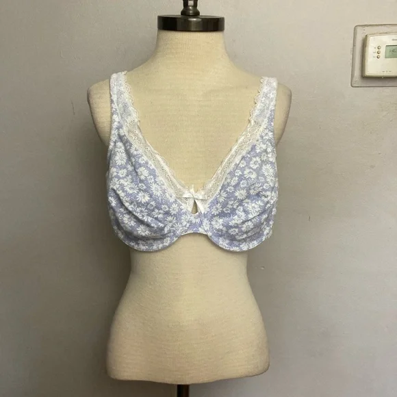 1-25 Avenue Body Cotton Bra Unlined Underwire Floral 40DD - Picture 1 of 4